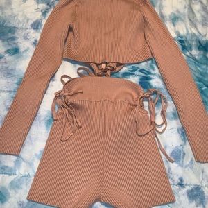 “Go Crazy Sweater Short Set” in nude.